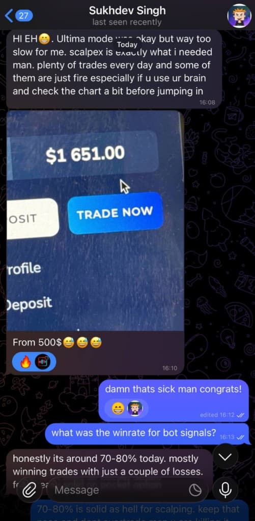 Sukhdev Singh — grew account to $1,651 from $500 on scalpex mode